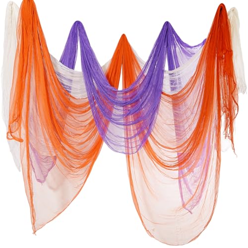 Halloween Cheese cloth 84.65 x 590.55 Inch White Orange and Purple Cheesecloth Roll for Crafts Large Cotton Muslin Gauze Fabric for Halloween Outdoor & Indoor Spooky Decoration