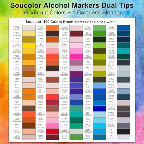 100 Color Alcohol Markers Dual Tip Brush Art Supplies Kids Adults (100 Count)