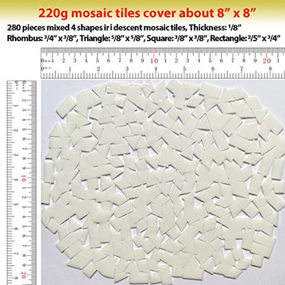 Iridescent White Glass Mosaic Tiles for Crafts (9 Ounce)