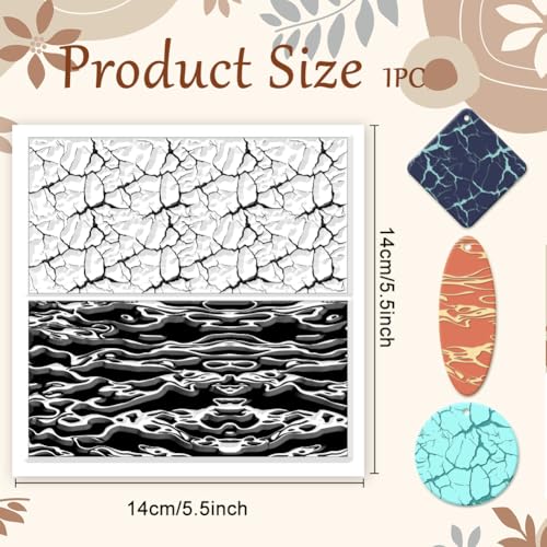 Natural Texture Polymer Clay Texture Sheets Cracks Water Pattern Silicone Texture Stamp Clay Modeling Pattern Pad Texture Sheets for Polymer Clay Making Earrings Jewelry