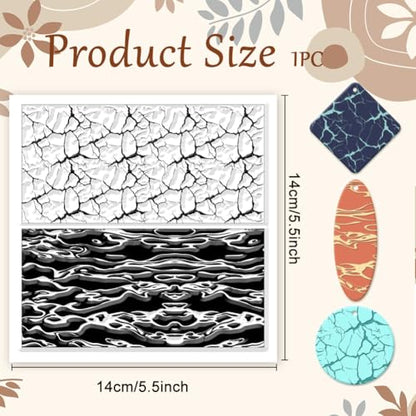 Natural Texture Polymer Clay Texture Sheets Cracks Water Pattern Silicone Texture Stamp Clay Modeling Pattern Pad Texture Sheets for Polymer Clay Making Earrings Jewelry