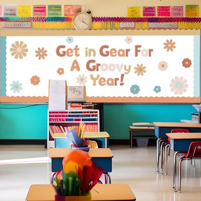 221 Pcs Retro Boho Bulletin Board Letters for Classroom Wall (225 Count)