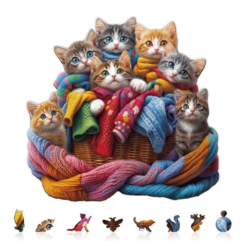 Colorful Fabric Cat Wooden Puzzles for Adults (185 Count)