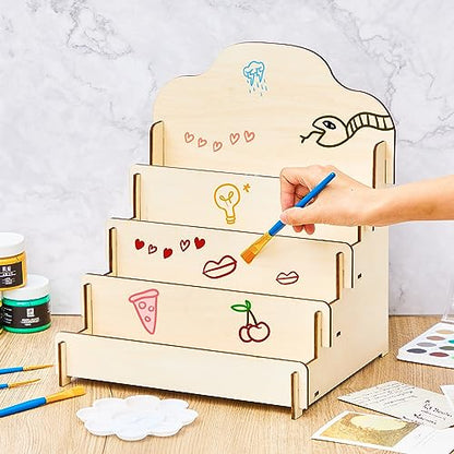2 Pcs 4 Tier Greeting Card Display Stand Wooden Sticker Display Stand Portable Card Display Rack for Vendors Retail Counter Table Display Trade Shows Showcase