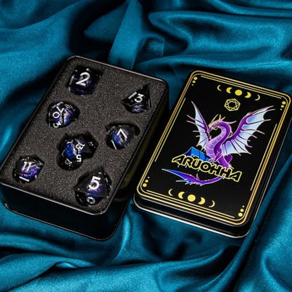 DND Resin Dice Dragon Eye Dice Liquid Core Purple Sharp Edged Dice Set with Gift Box
