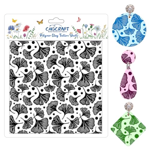 Ginkgo Biloba Plant Polymer Clay Texture Sheets Ginkgo Leaf Pattern Silicone Texture Stamp Clay Texture Mat Modeling Pattern Pad Sheets for Jewelry and Earrings Tools