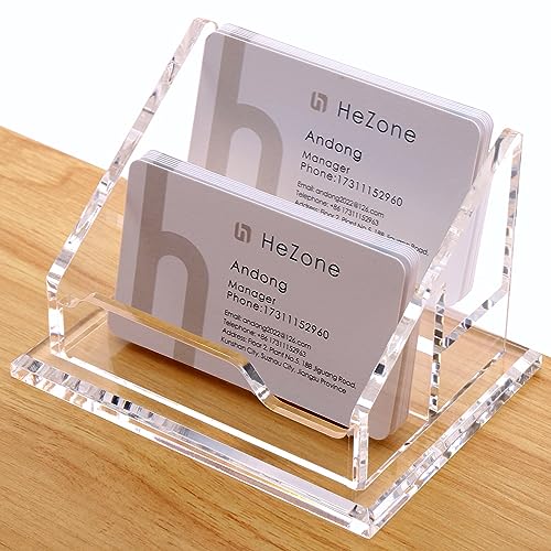 Acrylic Business Card Holder For Desk Clear Business Card Display Stand 2 Tier 2 Slots Business Cards Holders for Men And Woman