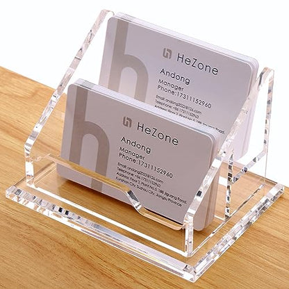 Acrylic Business Card Holder For Desk Clear Business Card Display Stand 2 Tier 2 Slots Business Cards Holders for Men And Woman