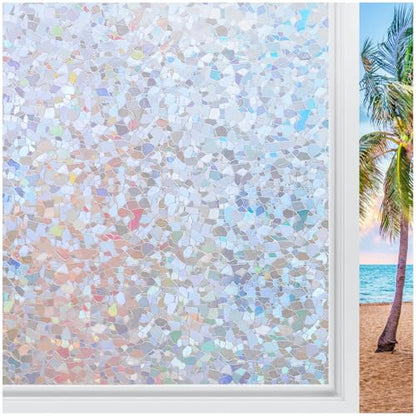 Rainbow Window Privacy Film Decorative Stained Glass Diamond Pattern Window Sticker with Iridescent Tint Non (9.58 Sq Ft)