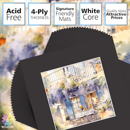 Mat Board Center 25 Pack 12x12 Picture Mat for 8x8 Photo Black