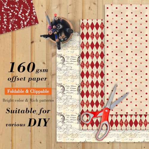 24 Sheets Red Aesthetic Scrapbooking Paper Pad (24 Count)