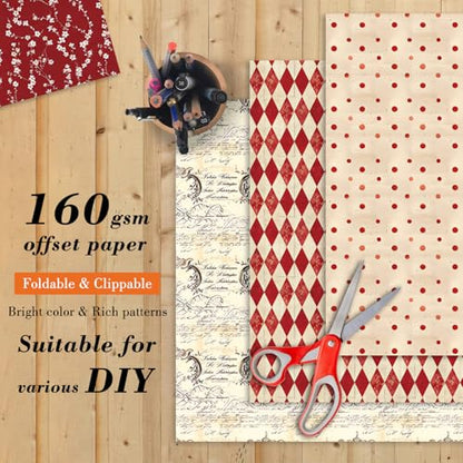24 Sheets Red Aesthetic Scrapbooking Paper Pad (24 Count)