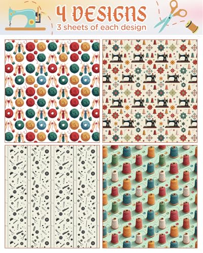 12 Sheets Sewing Theme Wrapping Paper (12 Count)