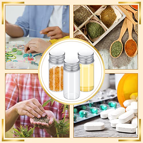 50 Pcs Small Clear Vials Spice Mini Jars with Lids Mini Glass Bottles with Screw Aluminum Metal Caps Tiny Jars Sample Containers for Powder Cream Cosmetic Jewelry Wedding (50 Count)