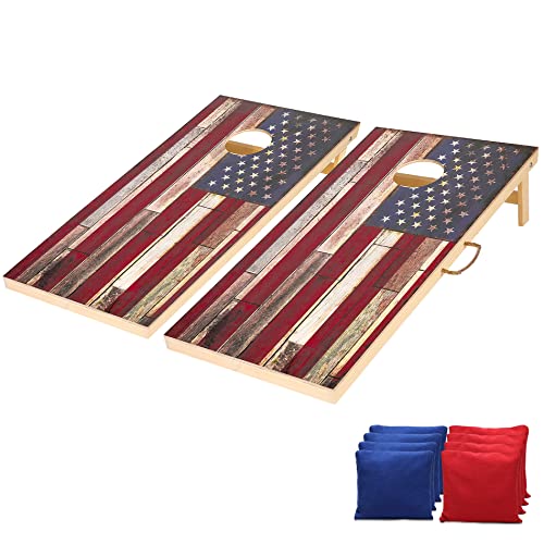 Solid Wood Cornhole Set Vintage American Flag Cornhole Outdoor Game