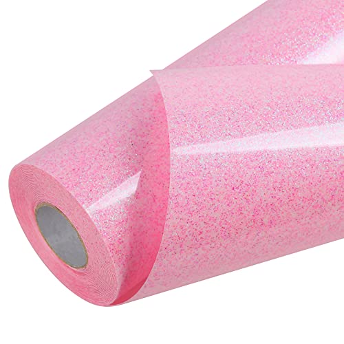 Pink Glitter HTV Heat Transfer Vinyl Large Roll 12 inch x 20 ft Sparkly Iron on Vinyl for T Shirts Crafts