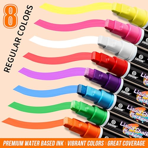 Chalk Markers 8 Vibrant Colors Set for Glass Surfaces & Windows (8 Count)