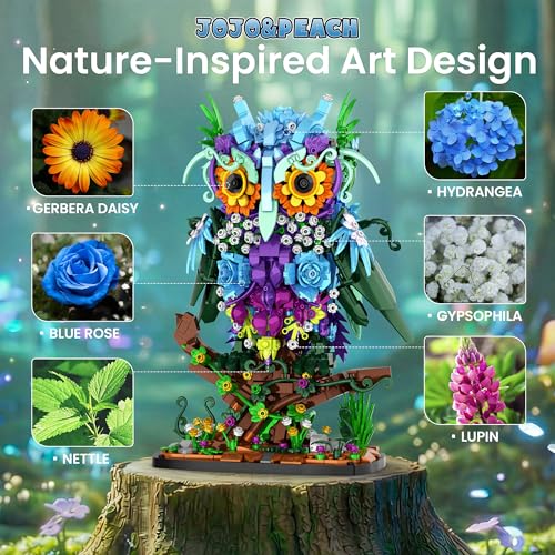 Floral Owl Toy Building Set for Adults Women