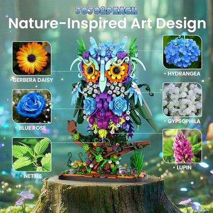 Floral Owl Toy Building Set for Adults Women
