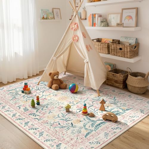 Floral Pink Rugs for Bedroom Girls