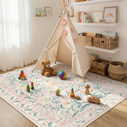 Floral Pink Rugs for Bedroom Girls