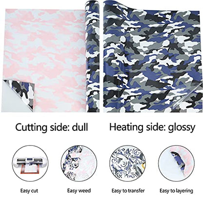 Heat Transfer Vinyl Camouflage Blue HTV Rolls (8 Foot)