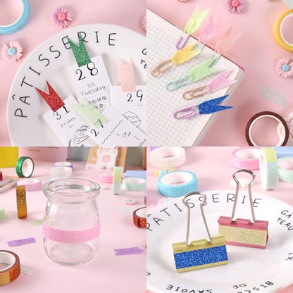 Glitter Washi Tape Metallic Decorative Craft Tape Set 24 Rolls Colored Masking for Scrapbook DIY Art Craft Supplies Gift Decor (24 Count)