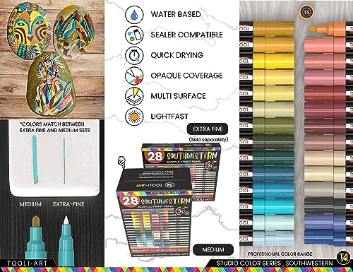28 Southwestern Colors Acrylic Paint Pens Studio Color Series Markers Set 3mm Medium Tip (28 Count)