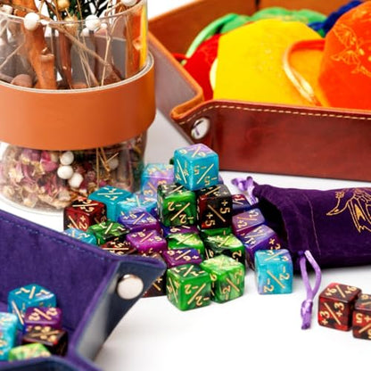 MTG Counter Dice Set 48 Pcs D6 MTG Dice Life Counters Tokens Dice for Magic Card Game Accessories with 6 Pcs Drawstring Bags and Tray (56 Count)