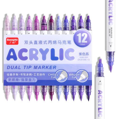 12 Colors Dual Tip Acrylic Paint Markers (12 Count)