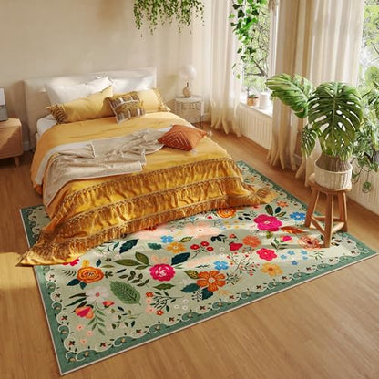 Area Rugs 8x10 Rug for Living Room Clearance Washable Boho Area Rug Non Slip Floral Vintage Low Pile Large Rug for Living Room