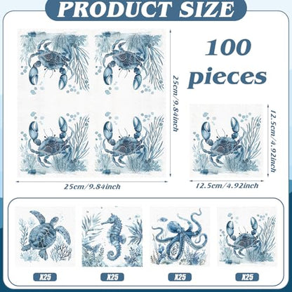100 Pieces Summer Ocean Paper Napkins Disposable 2 (100 Count)