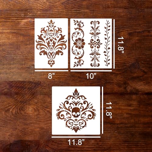 Damask Stencil Wall Stencils for Painting Large Pattern 12" (10 Count)