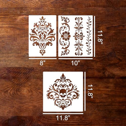 Damask Stencil Wall Stencils for Painting Large Pattern 12" (10 Count)