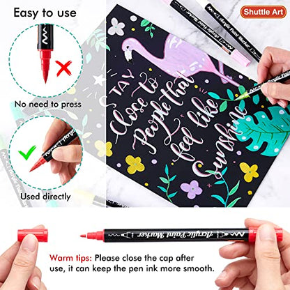 48 Colors Brush & Fine Tip Acrylic Paint Markers (48 Count)