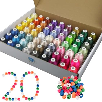 63 Colors Compatible with Brother Polyester Embroidery Machine Thread + 20 Thread Holder Kit