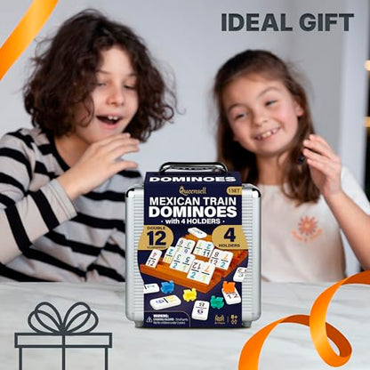 Mexican Train Dominoes Set with Numbers and 4 Holders