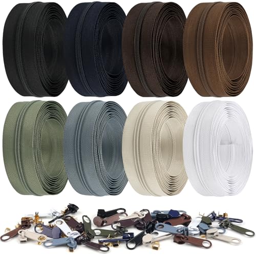 24 Yards 8 Pieces Sewing Zippers #3 Nylon Coil Zippers Assorted Zipper for Sewing with 32 Zipper Sliders for DIY Tailor Sewing Crafts Supplies (8 Count)