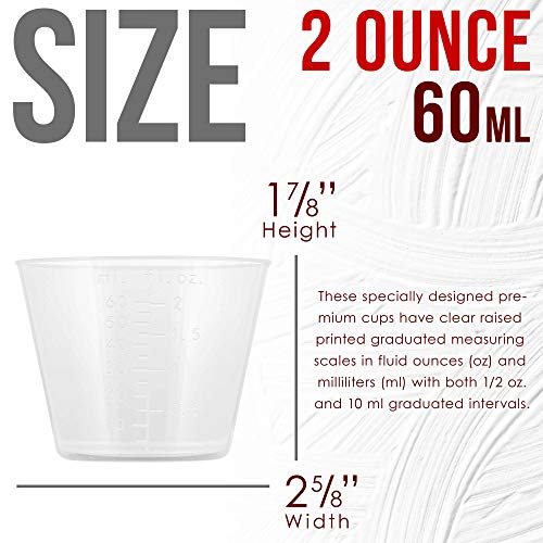 2 Oz (60 ml) Liquid Measuring Cups, 100 Pack with 25 Sticks
