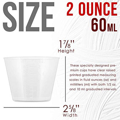 2 Oz (60 ml) Liquid Measuring Cups, 100 Pack with 25 Sticks