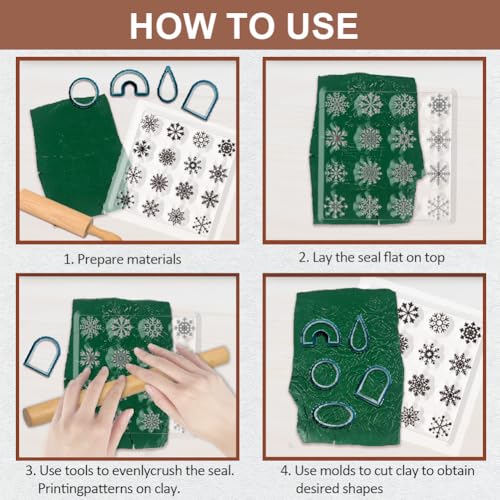 Polymer Clay Texture Sheets Winter Snowflakes Silicone Texture Stamp Christmas Clay Texture Mat Modeling Pattern Pad Texture Sheets for Polymer Clay Making Earrings Jewelry 5.5x5.5inch