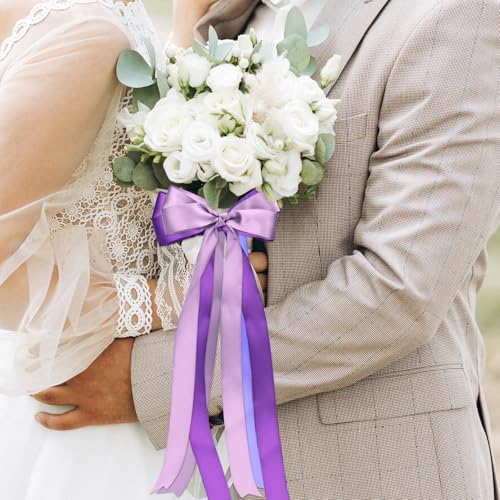 1-1/2 Inch Single-Faced Purple Satin Ribbons for Crafts Gift Wrapping Wedding | 6 Rolls Assorted Ribbons for Flower Bouquet Invitations Bridal Shower Hair Bows Garland Party Decor
