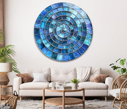31.5''(80cm) Diameter Blue Aqua Spiral Harmony Round Glass Wall Art Tempered Glass Printing Wall Decor Large Wall Art Wall Hangings