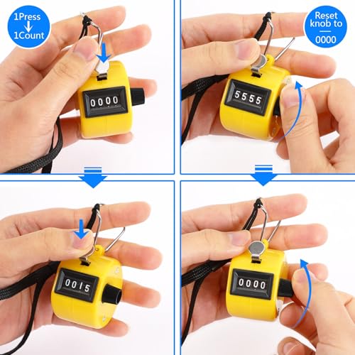 Yellow Handheld Tally Counter Clicker 4 Digital for School Event