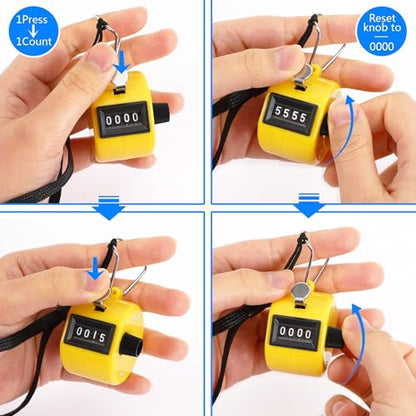 Yellow Handheld Tally Counter Clicker 4 Digital for School Event