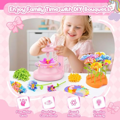 DIY Fabric Flower Bouquet Toys for 3 4 5 6 7 8 Year Girls Easter Basket Stuffers Educational Toy Reusable Bouquets Maker Birthday Gift for Girls Handmade Activity Set