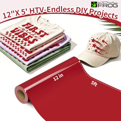 Red Heat Transfer Vinyl Roll 12" x5ft Matte HTV Vinyl (5 Foot)