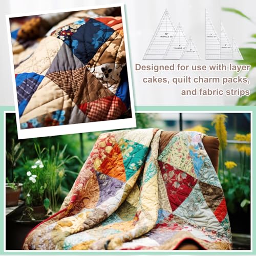 3 Set Tall Triangle Rulers for Quilting 6 8 10 Inch Wedge Triangle & Wing Quilting Rulers and Templates Acrylic Quilt Templates for Sewing Layer Cake Patchwork Cutting Pattern DIY Craft