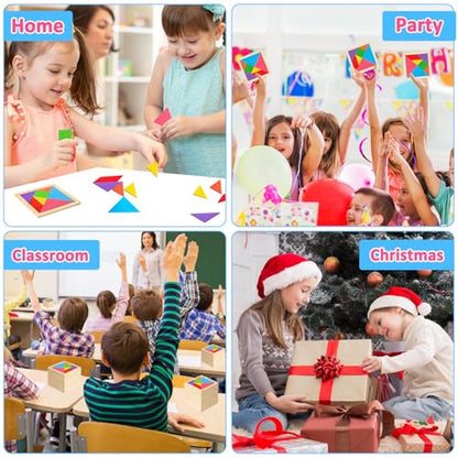 12 Pack Tangram Puzzle Wooden Kids Party Favors (84 Count)
