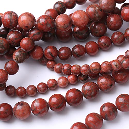 48PCS 8MM Natural Red Seasame Jasper Stone Beads Energy Healing Beads for DIY Jewelry Bracelet Necklace Making for Jewelry Making 15Inch